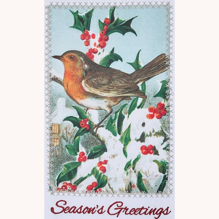 Seasons Greeetings Bird Dishtowel - 18" x 28"
