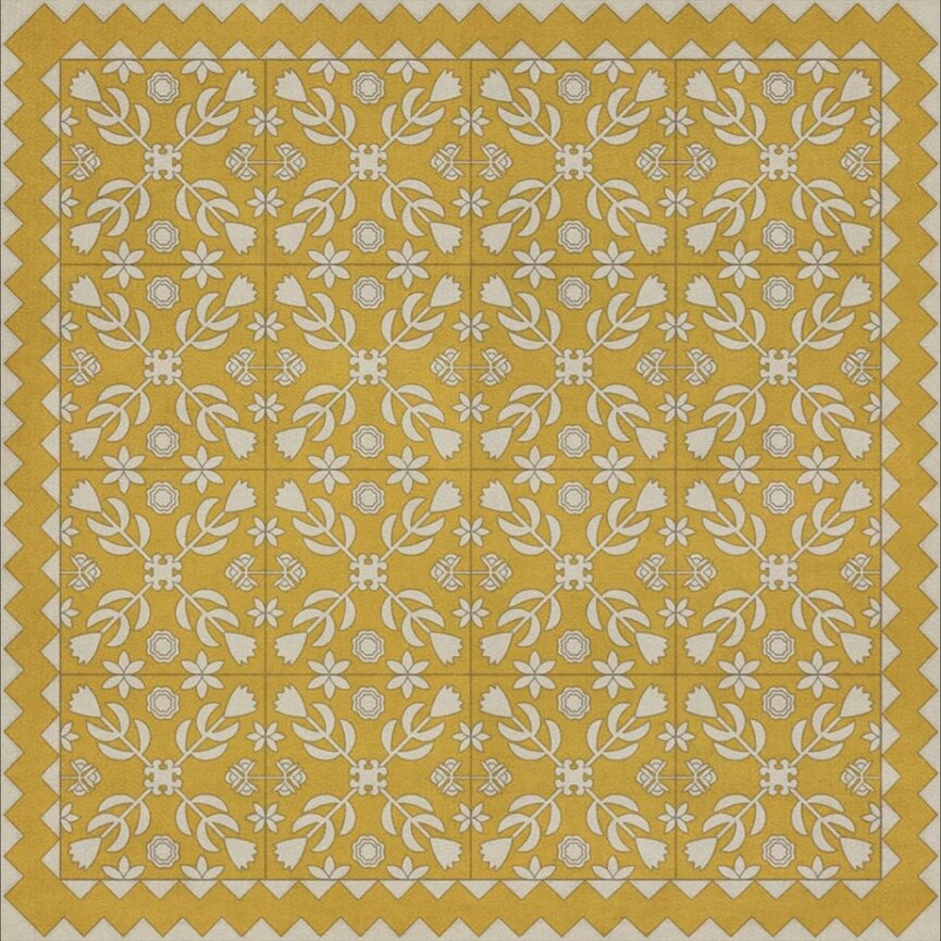 American Folk Art Museum Vintage Vinyl Floor Cloth Floral Quilt
