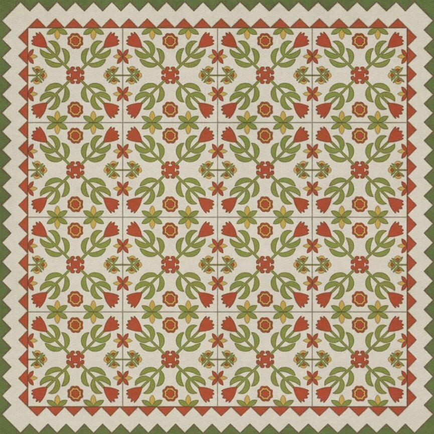 American Folk Art Museum Vintage Vinyl Floor Cloth Floral Quilt