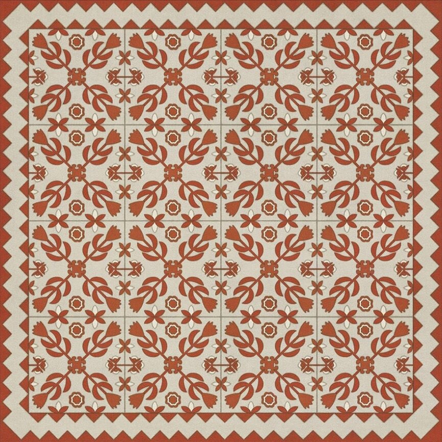 American Folk Art Museum Vintage Vinyl Floor Cloth Floral Quilt