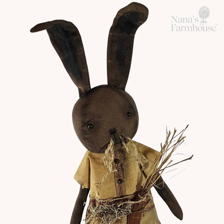 Theo Girl Bunny Doll Brown Face Burgundy Ticking Apron with Carrot - 25"