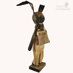 Peter Boy Bunny Doll Dark Brown Orange Overalls with Baby Peep In Bag - 24"{