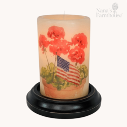 Large Red Geranium Flag Candle Sleeve - Antique Vanilla