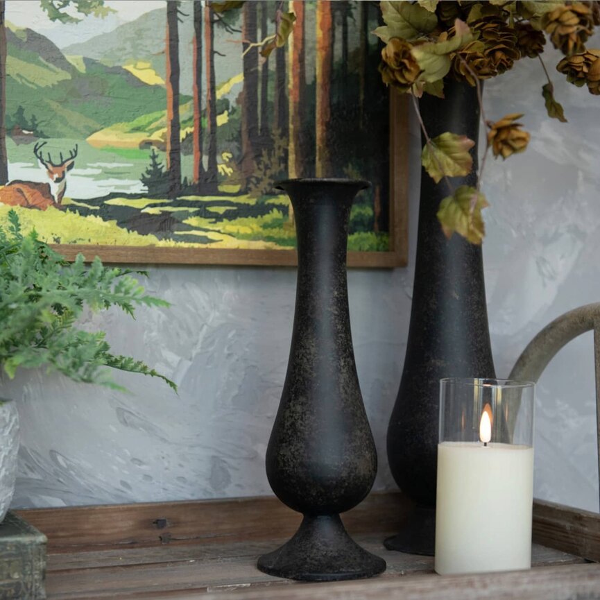 Black Distressed Vase - 12.25" x 4"
