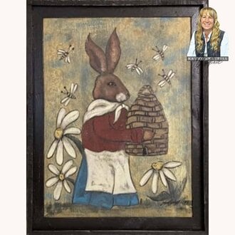 Rabbit with Bee Skep Original Painting
