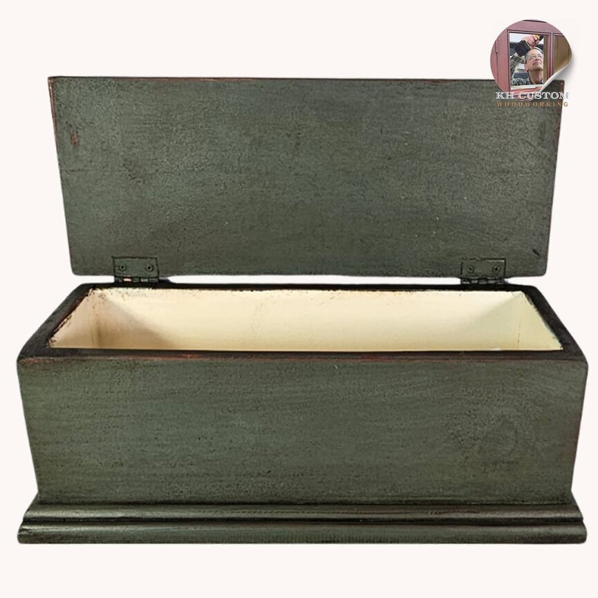 Keepsake Box Cupboard Green Over Red Large 17" W x 7" D x  6.5" T