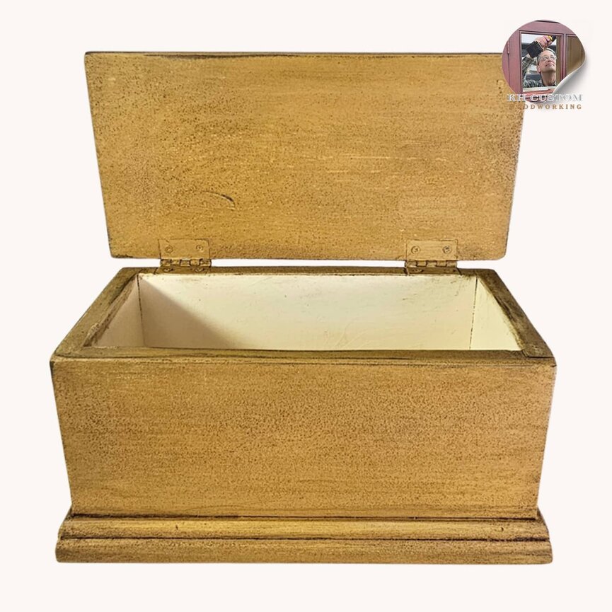 Keepsake Hinged Box Mustard Over Cotton White - 12" x 6 " x 6 "