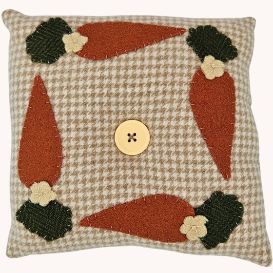 Four Carrot Wool Applique Pillow - 8"