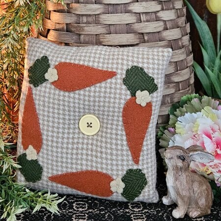 Four Carrot Wool Applique Pillow - 8"