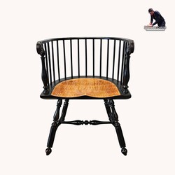 Low Back Arm Chair Tiger Maple Stained Seat