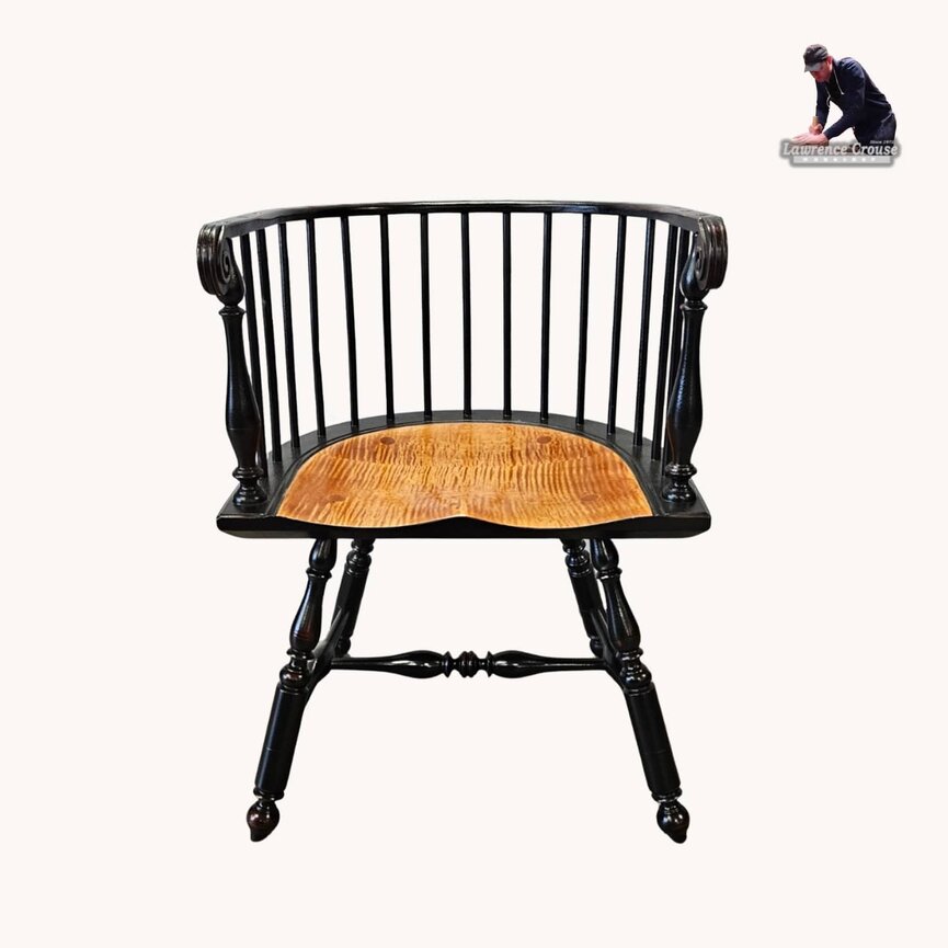 Low Back Arm Chair Tiger Maple Stained Seat