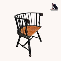 Low Back Arm Chair Tiger Maple Stained Seat