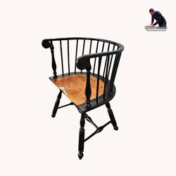 Low Back Arm Chair Tiger Maple Stained Seat