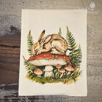 Rabbit Sleeping on Mushroom Flour Sack Towel