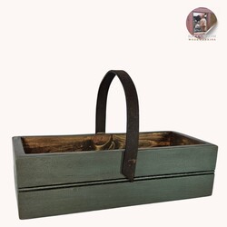 Peddler Box  Leather Handle Cupboard Blue - 16" x 7" x 5"