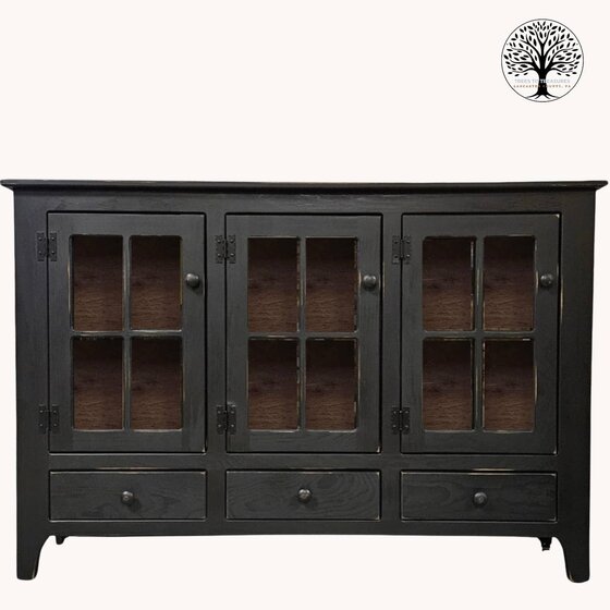 Black Curio Cabinet Three Door & Drawers