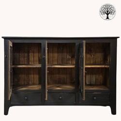 Curio Triple Glass with Drawers Black - 52" x 36" x 12.5"
