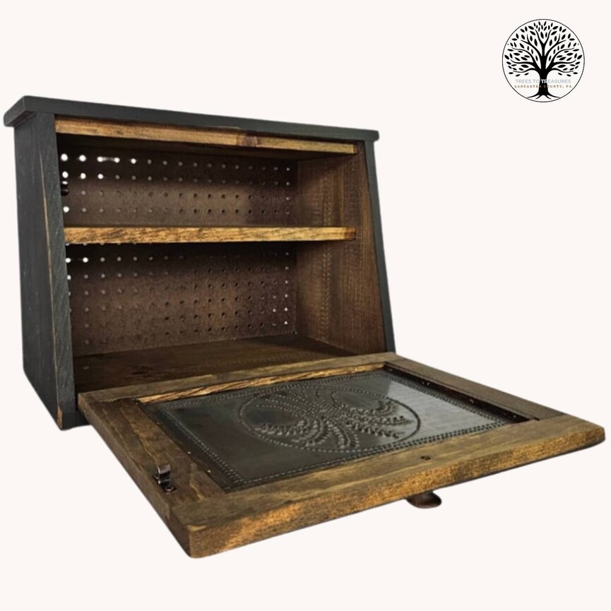 Black Bread Box with Wheat Tin Insert - 20" W x 11" D x 15" T