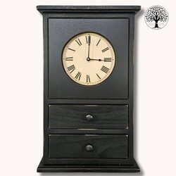 Black Homestead Wall Clock with Two Drawers - 22.5" x 14" x 6"