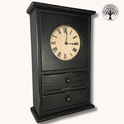 Black Homestead Wall Clock with Two Drawers - 22.5" x 14" x 6"