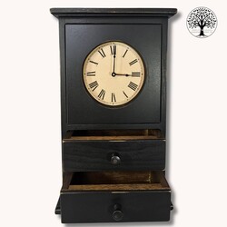 Black Homestead Wall Clock with Two Drawers - 22.5" x 14" x 6"