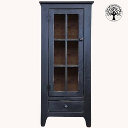 One Door Curio 6 Pane Black with Bottom Drawer - 50" x 21.5" x 12.5"