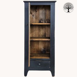 One Door Curio 6 Pane Black with Bottom Drawer - 50" x 21.5" x 12.5"