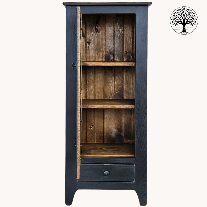 One Door Curio 6 Pane Black with Bottom Drawer - 50" x 21.5" x 12.5"