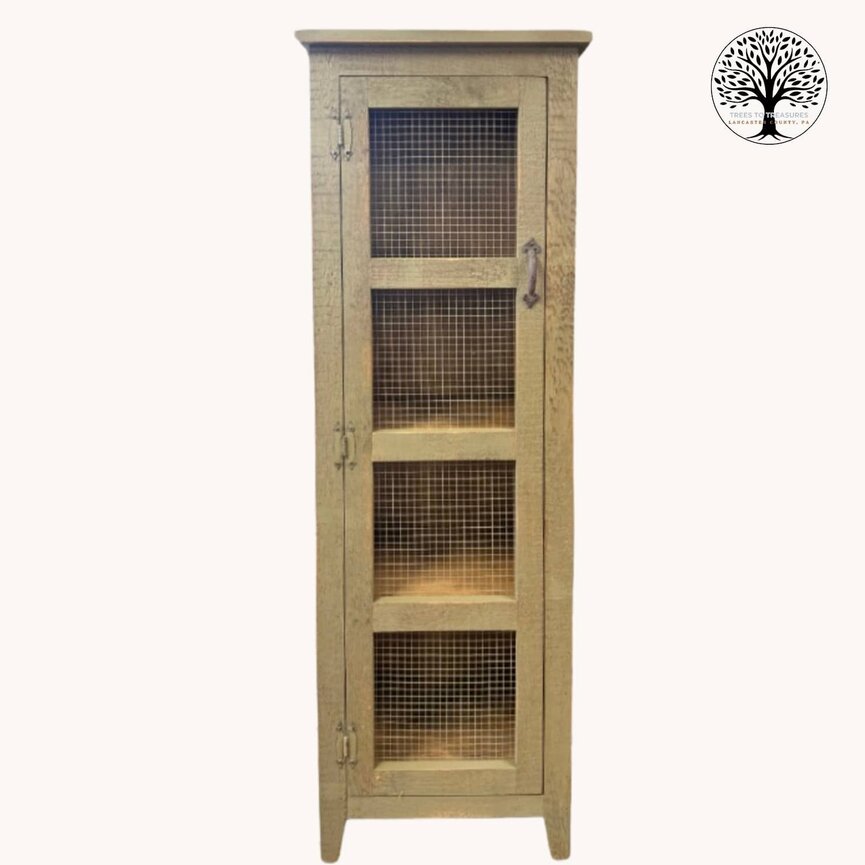 Rough Sawn Wire Mesh Cabinet Stained Top Pewter - 58"