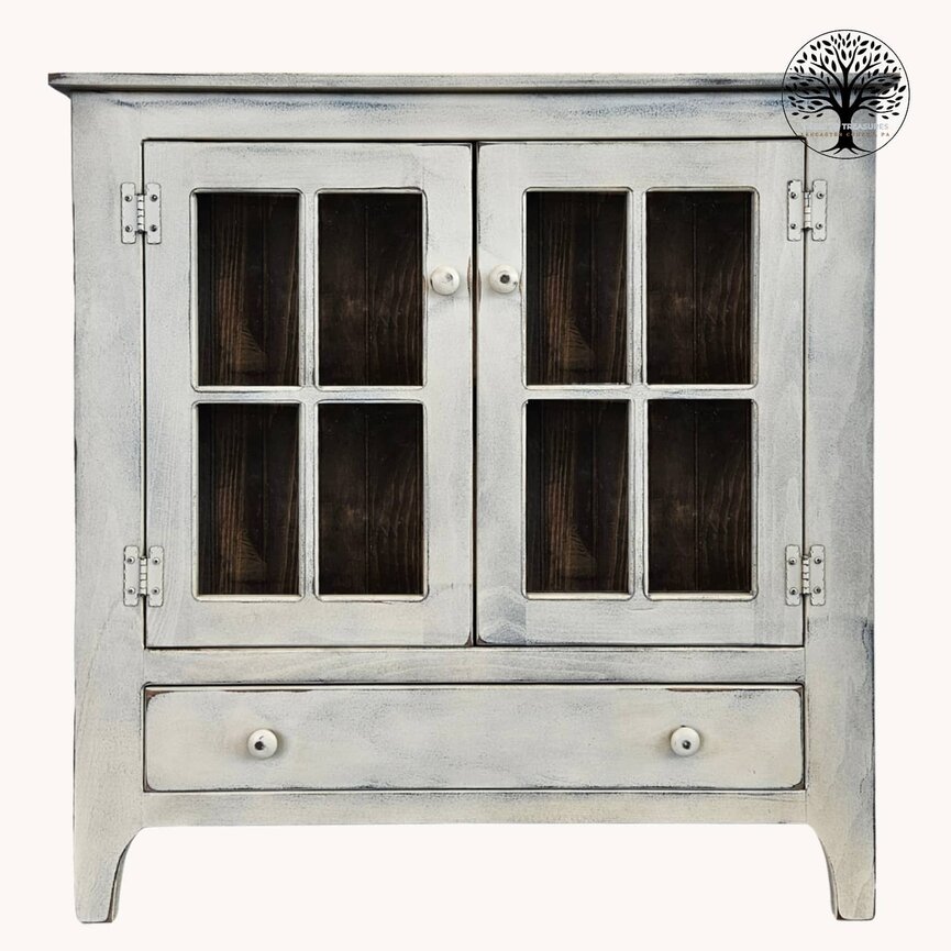 Curio Cabinet with Two Glass Doors 4 Panes Each Buttermilk - 36" x 12" x 36"