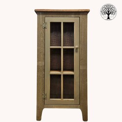 Rough Sawn One 6 Pane Glass Door Cabinet Barnwood Top Pewter 44 T x 22 W x 12.5 D