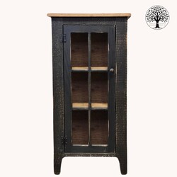 Rough Sawn One 6 Pane Glass Door Cabinet Barnwood Top Black - 44" x 22" x 12.5"