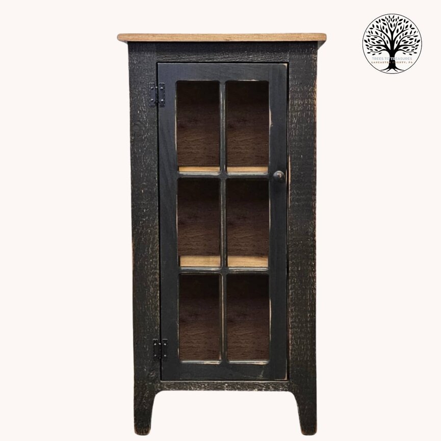 Rough Sawn One 6 Pane Glass Door Cabinet Barnwood Top Black - 44" x 22" x 12.5"