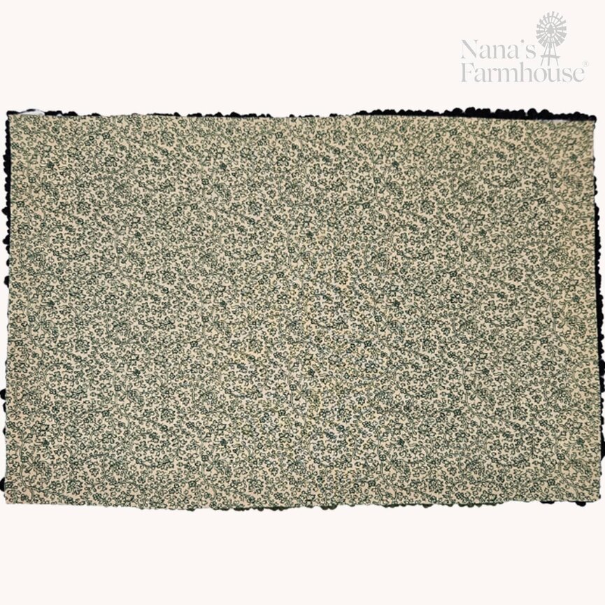 Hooked Rug Log Cabin On Black with Greenery Branch - 17" x 11"