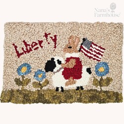 Hooked Rug Liberty Mouse On Sheep with Flag - 17" x 11.5"