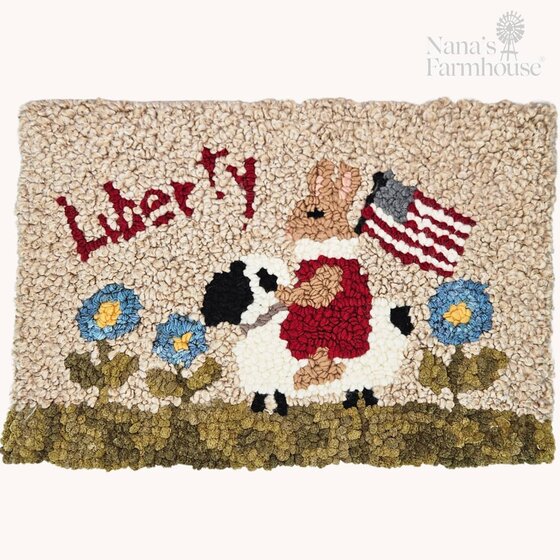 Liberty Mouse On Sheep with Flag Hooked Rug