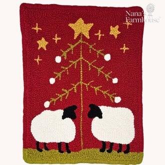Sheep with Feather Tree and Star Needle Punched Rug