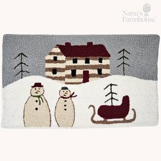 Log Cabin, Snowmen & Sled Needle Punched Rug