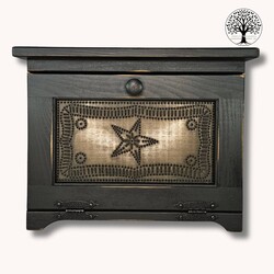Straight Front Bread Box with Tin Star Black - 18" x 10.5" x 14"
