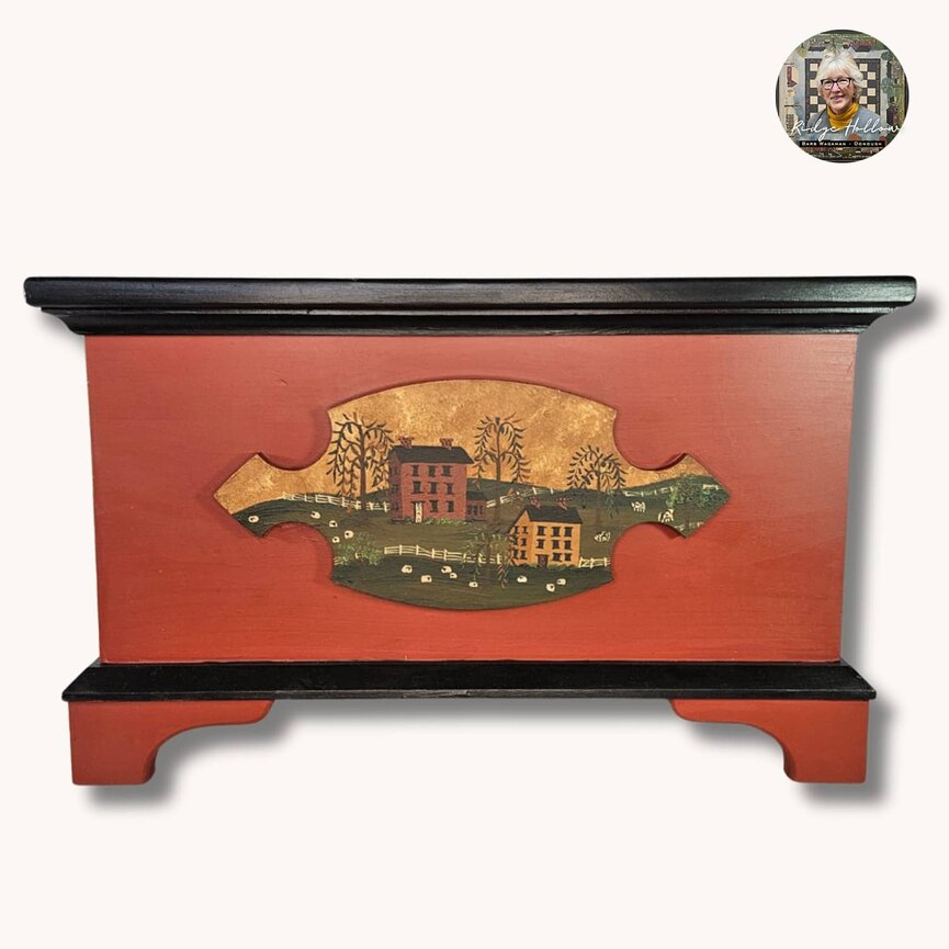 Chest with Salt Box House & Willow Scene - 14" T x 22.5" W x 12" D