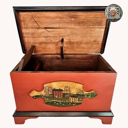 Chest with Salt Box House & Willow Scene - 14" T x 22.5" W x 12" D