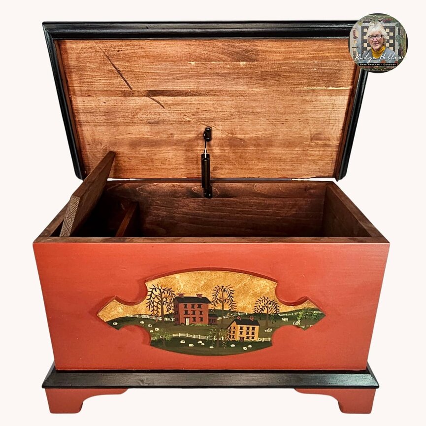 Chest with Salt Box House & Willow Scene - 14" T x 22.5" W x 12" D