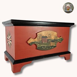 Chest with Salt Box House & Willow Scene - 14" T x 22.5" W x 12" D