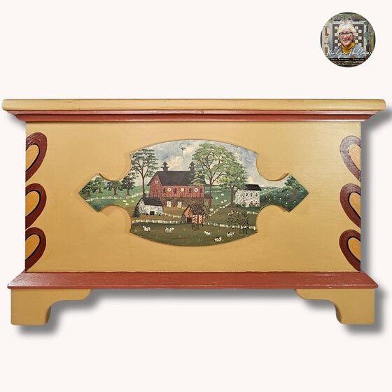 Chest with Hearts & Barn Scene Checkerboard - Large