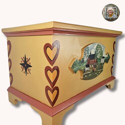 Chest W/Hearts & Barn Scene Checkerboard Mustard - 17" T x 28" W x 15" D