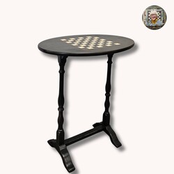 Checkerboard Black Oval Table - 26" x 24" x 16"