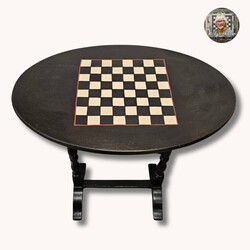 Checkerboard Black Oval Table - 26" x 24" x 16"