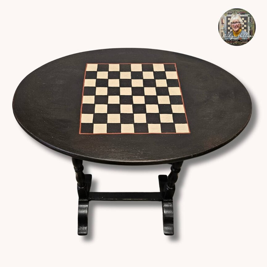 Checkerboard Black Oval Table - 26" x 24" x 16"
