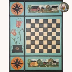 Turquoise with Tulip & Farm Scene Checkerboard - 25" x 19"