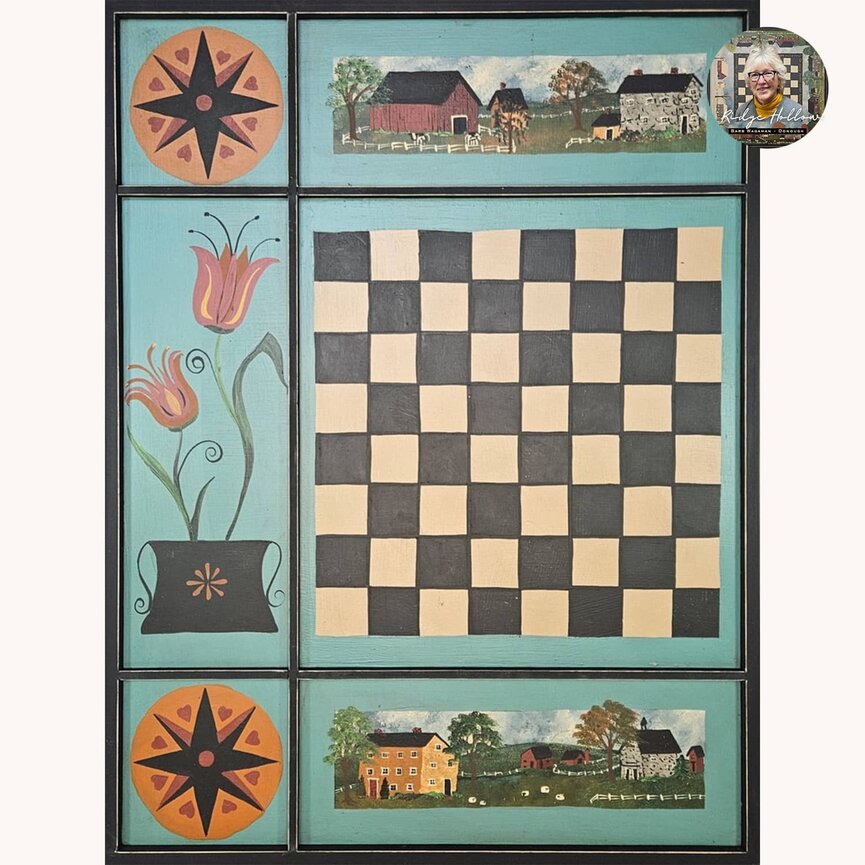 Turquoise with Tulip & Farm Scene Checkerboard - 25" x 19"